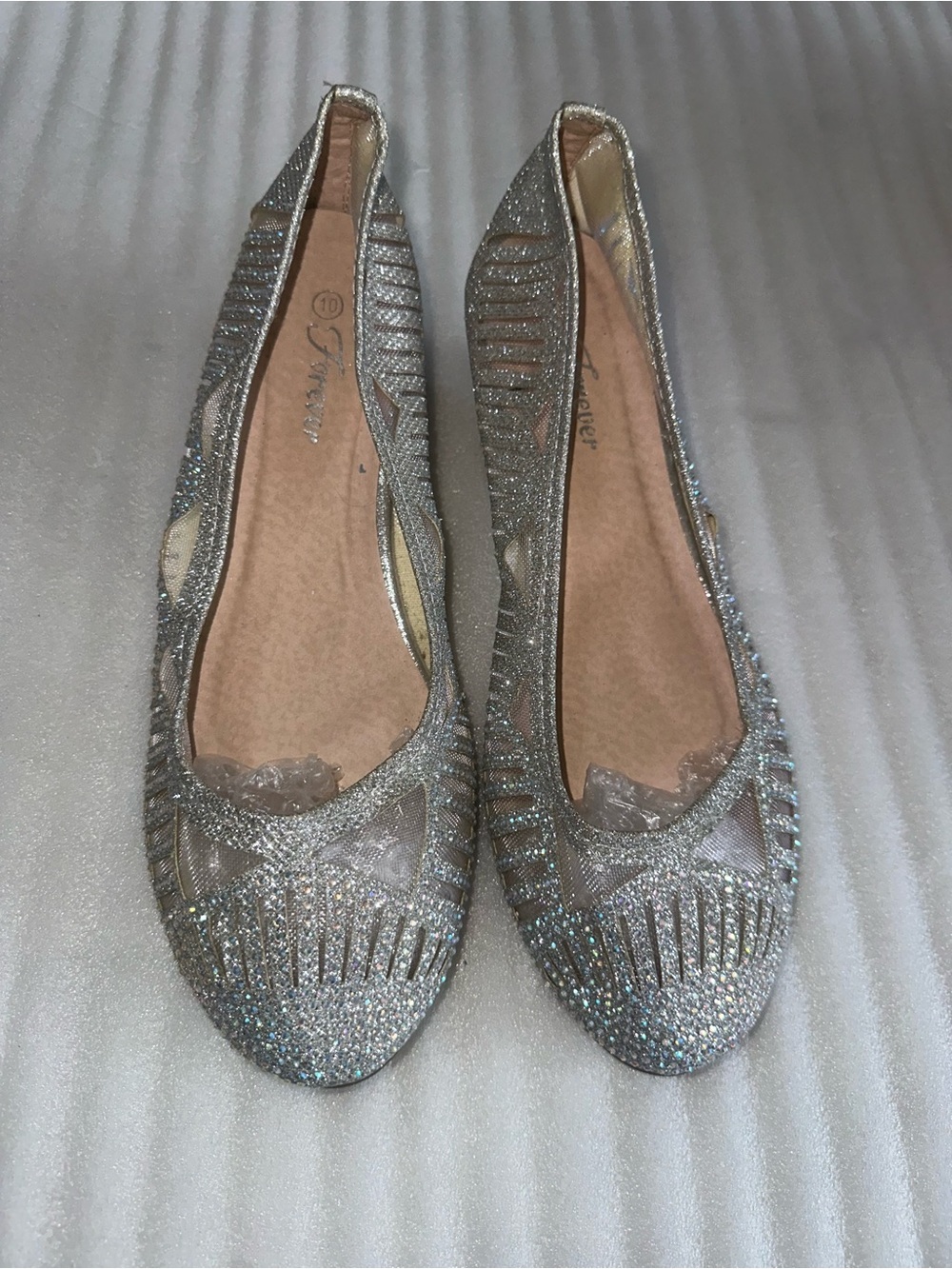 Sparkling Silver Ballet Flats - Women's Dress Wedges